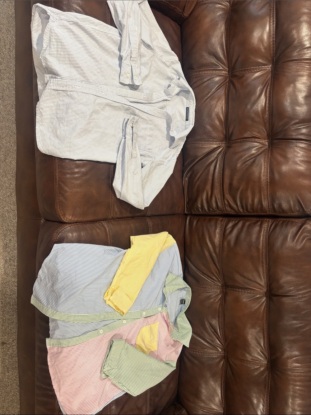 Striped Button-Down Shirts — Light Blue & Pastel Multi